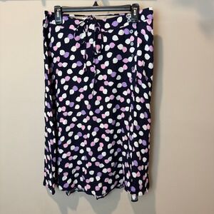 Talbots‎ Petite Navy Multi Polka Dot Midi Skirt Tie Waist Button Front